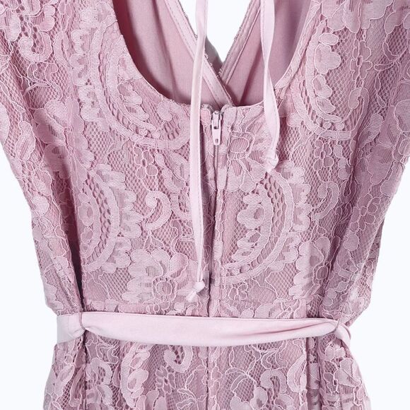 Francesca’s Lace Overlay Pink Floral Wrap Babydoll Mini Dress Women’s Small - Picture 7 of 10